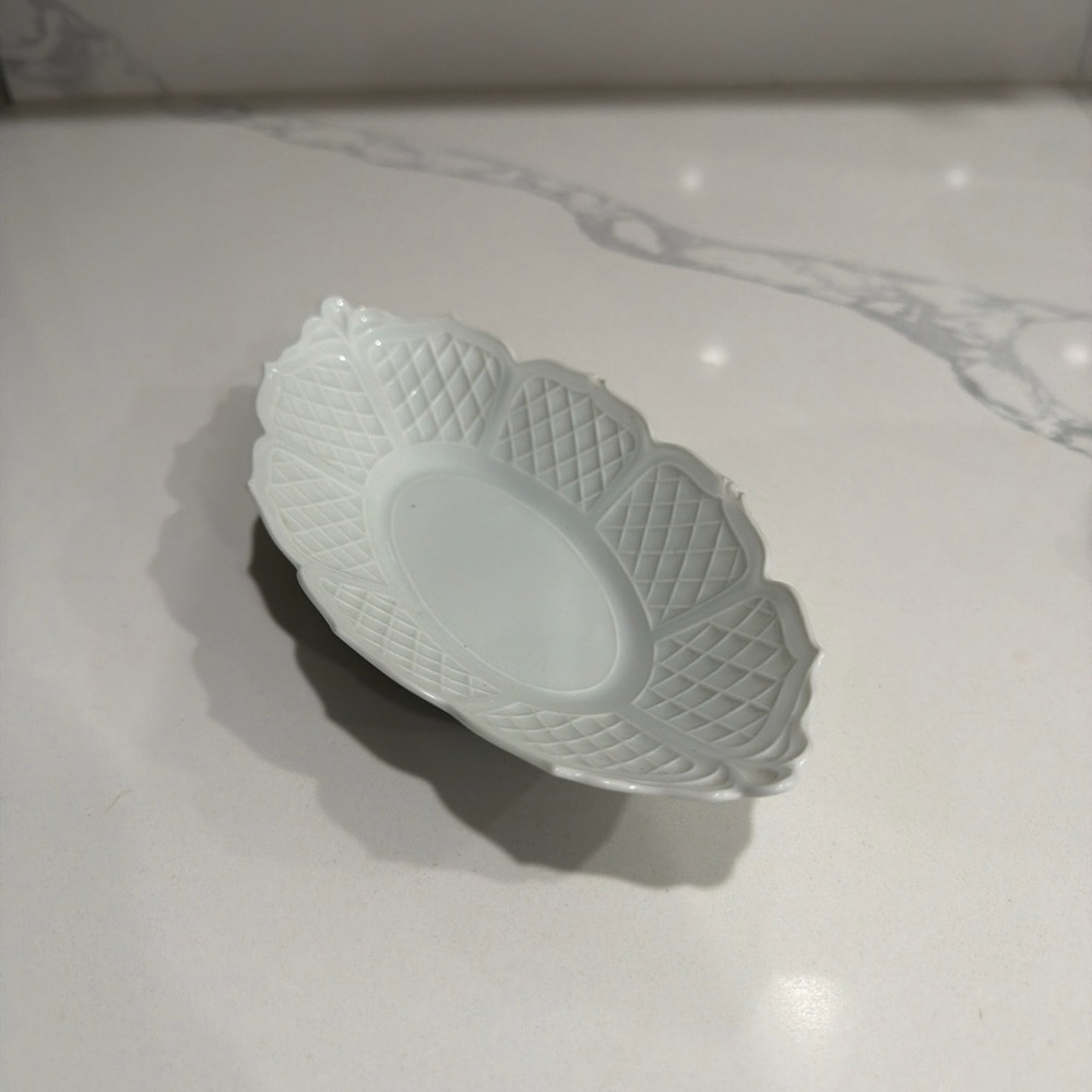 Limoges White Lattice Embossed Ceramic Decorative Bowl trinket dish